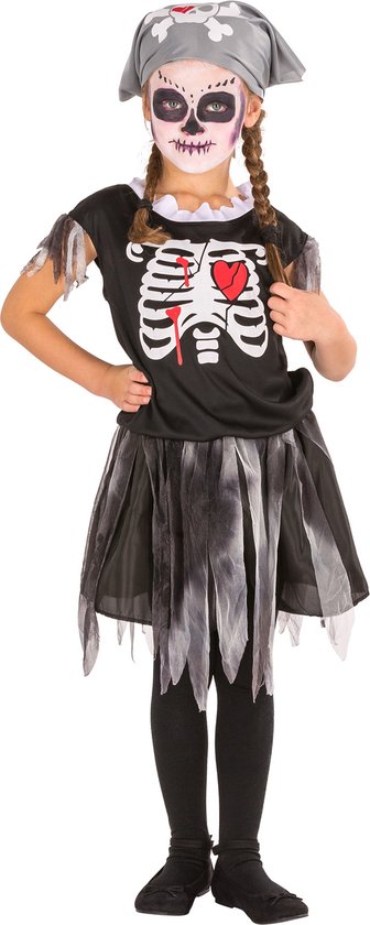Dressforfun piratenskeletkostuum 116 (5-7y) - verkleedkleding kostuum halloween verkleden feestkleding carnavalskleding carnaval feestkledij partykleding - 300001