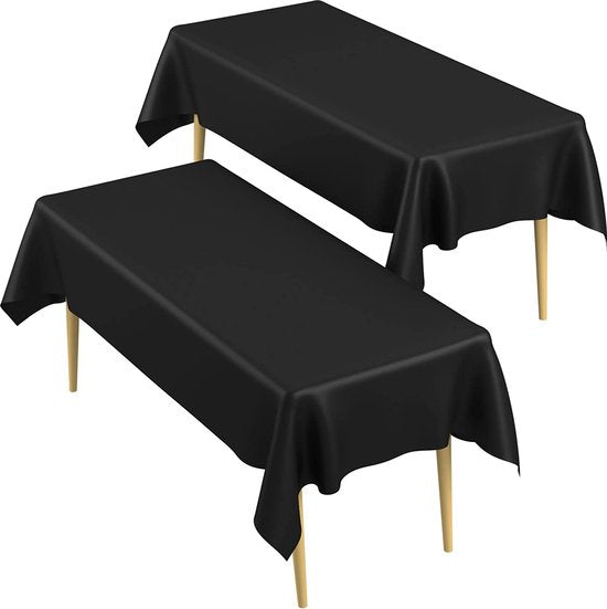 Partizzle 2x Plastic Wegwerp Tafelkleed - Verjaardag Versiering - Halloween Feest Decoratie - Kerst Bruiloft Huwelijk - Zwart - 274 x 137 cm