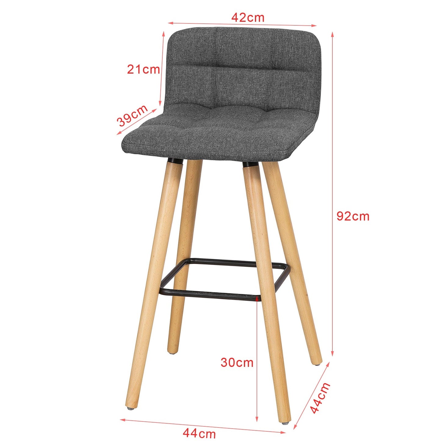 SoBuy set van 2 Barkrukken - Met Rugkruk - Donkergrijs - 92x44x44 cm - 68 cm Zithoogte
