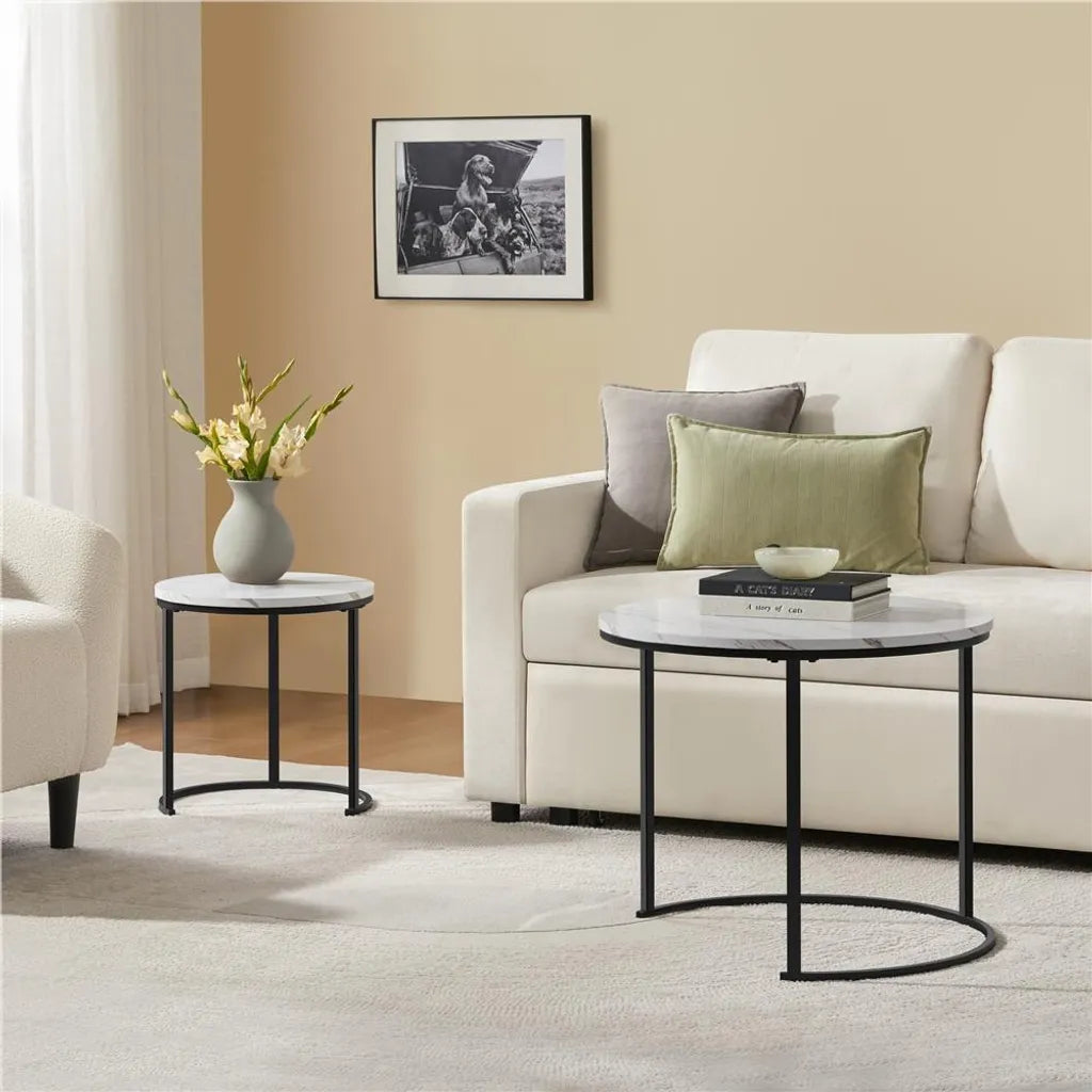 Yaheetech Salontafel Set van 2 – Wit – Rond – Ø60 x 50,5 cm en Ø40 x 41,5 cm
