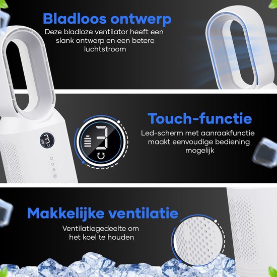 MATTI® - Tafelventilator - Ventilator Staand - Draadloze Ventilator - Bladeless - Incl. Nachtlampje - Wit