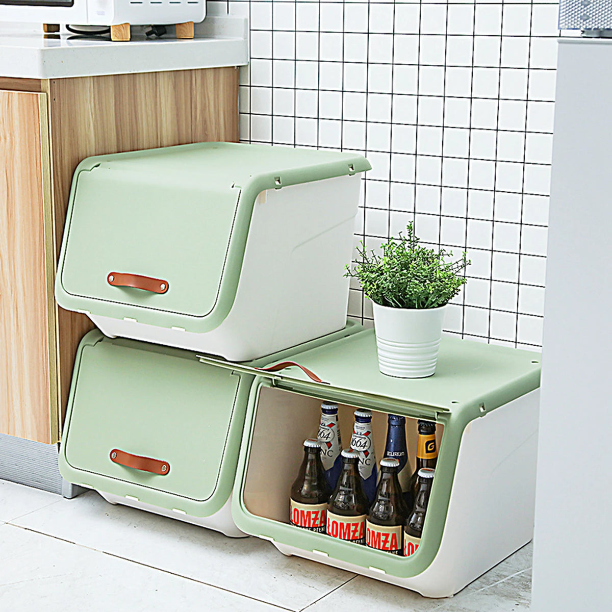 Citylife Opbergbox Set van 3 Groen 38 x 46 x 31 cm