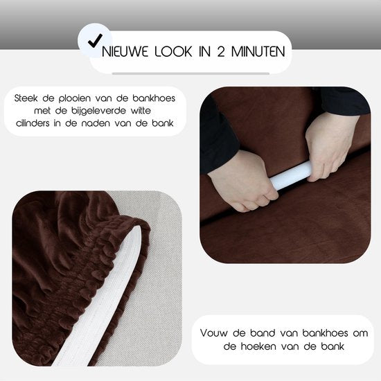 Hilvard - Bankhoes 3 zitsbanken - (185 - 230 cm) - Donkerbruin - Velvet - Bankbeschermer - Meubelhoes - Tegen beschadigingen en vlekken - Zetelhoes - Zetelovertrek