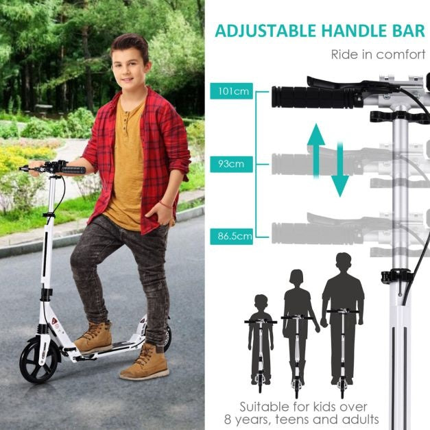 Coast kick scooter met de bel en ondersteuning van riem scooter scooter rolhoogte verstelbare scooter opvouwbaar wit wit