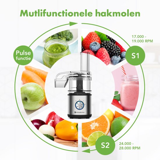 KitchenBrothers Foodprocessor - 5 in 1 Multifunctioneel Model - Hakmolen - Groentesnijder - BPA Vrij - 0,5L - Keukenmachine - Uiensnijder - Zwart