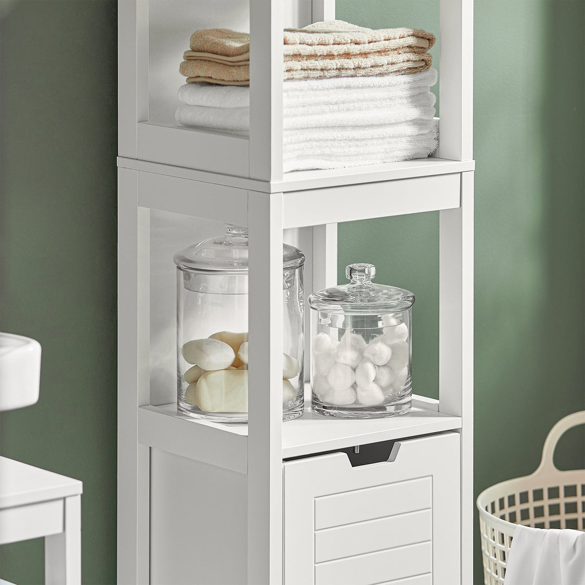 SoBuy Hoge Badkamerkast  Met Voetkussen  - 2 Lades - Wir - 30x30x144cm