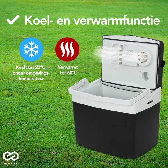 Infinity Goods Elektrische Koelbox - 25L - Coolbox - 12V en 230V - Frigobox - Koelen en Verwarmen - Zwart