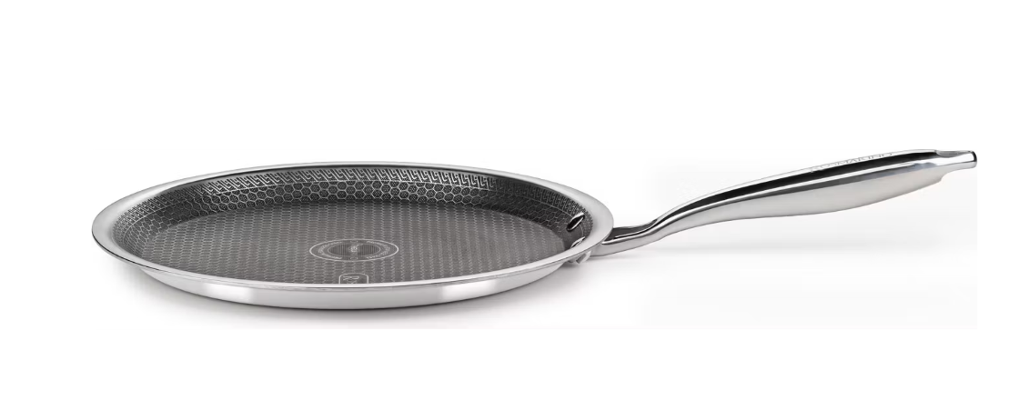 Rosmarino Pannenkoekenpan HexaPRO – Voorzien Van Laser Hexagonale Structuur En Stay-Cool Handgreep En Ovenbestendig Frame – Voor Inductie En Gas – Zilver Rvs En Aluminium – 28 cm