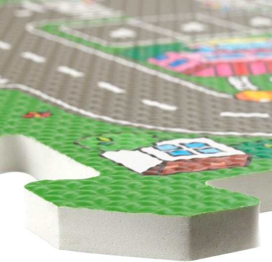 tectake® - Speelkleed - Speelmat foam - Speeltapijt baby - Stad en Wegen - 90 x 90 cm - 9-delige Puzzelmat - Antislip - Geluidsdempend en vochtwerend