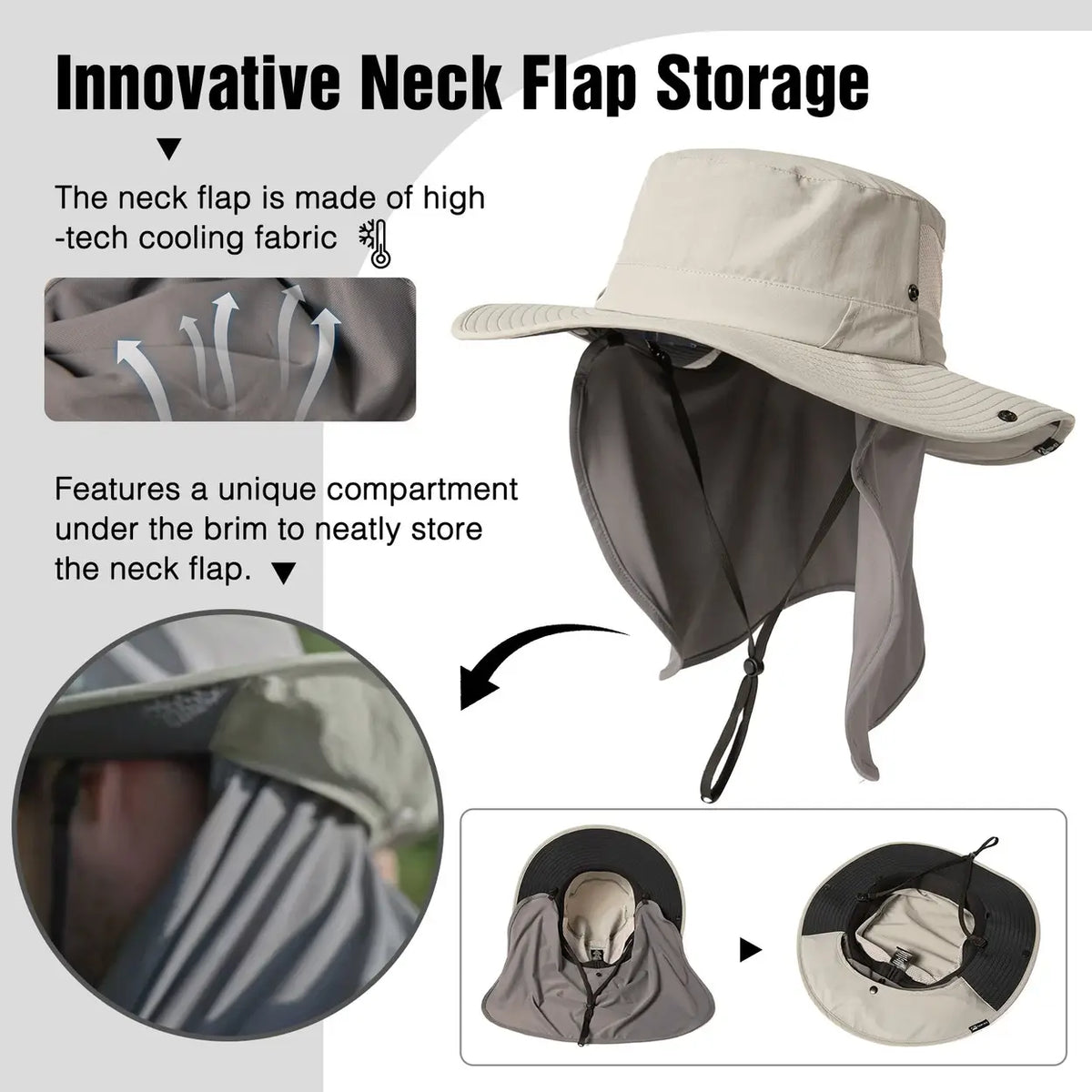 Top-Ex Zonnehoed met Nekflap - UPF 50+ - M/L 57–59 cm - Grijs