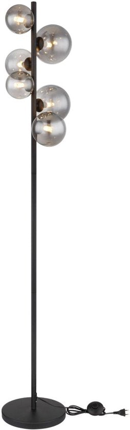 Vloerlamp RIHA Glas 155.0cm Mat zwart | Smoked G9 6-Lichts