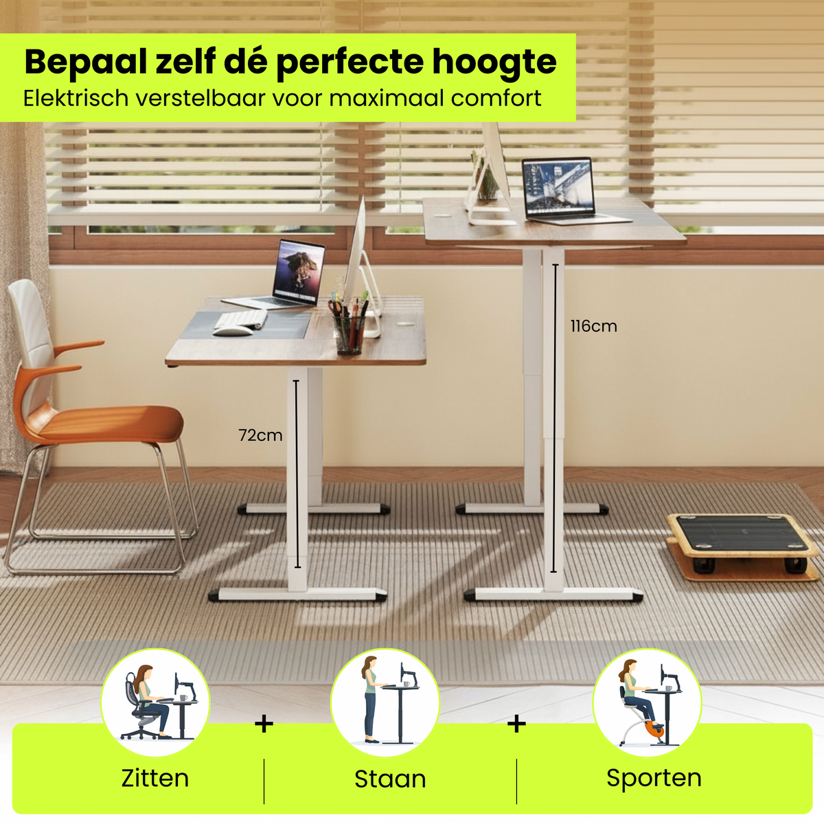 Coast Elektrisch Zit-Sta Bureau 140x70 cm Natuur - Met Kinderslot en Anti-Botsbeveiliging
