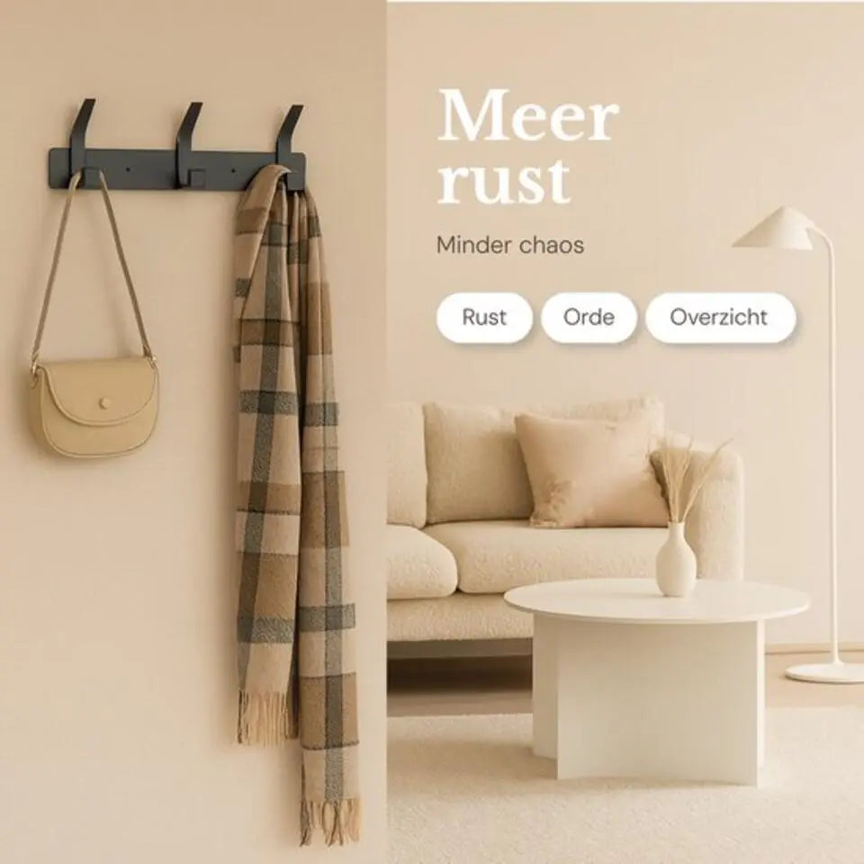 O'DADDY® Wandkapstok 12 Haken - Kapstok Hangend - Handdoekrek - Kapstok Muur - 2 rijen van 6 Haken - Inclusief Plakstrip - Industrieel Design - Zwart