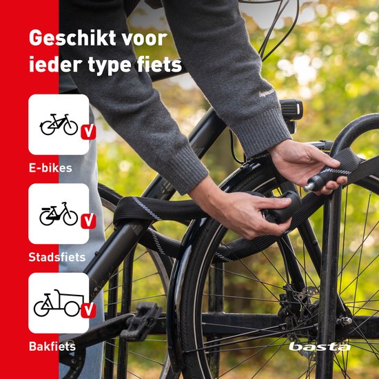 Basta Kettingslot - ART 2 Fietsslot - Gehard Stalen Ketting - Slot met Keurmerk voor Elektrische Fietsen en Fatbike - 110 cm lang