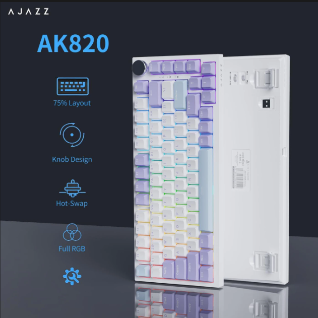 AJAZZ AK820 Mechanisch Gaming Toetsenbord - 75% - 82 Toetsen - US QWERTY - RGB - Paars