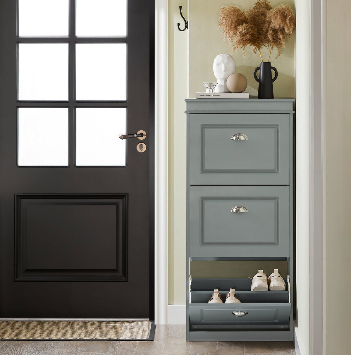 SoBuy Schoenenrek Met 3 Vouwdeuren - Compact - Modern - 53 x 24 x 117 cm - Grijs