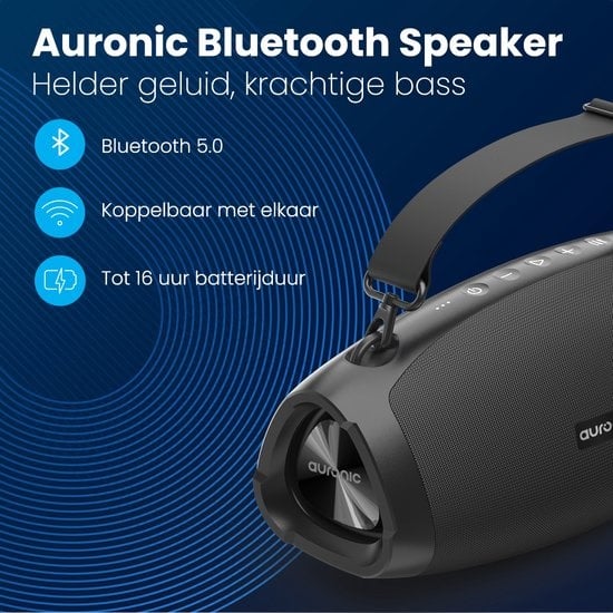 Auronic Boombox - Extra Bass - Bluetooth Speaker - Draadloos - Muziek box - USB, AUX en SD-kaart Aansluiting - Zwart