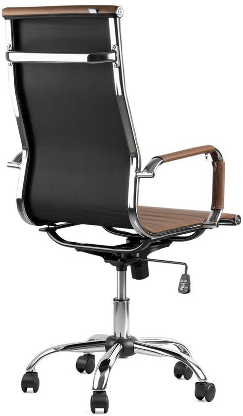 Feel Furniture - Luxe Bureaustoel - Hoge Rugleuning - Cognac met Zilveren Frame