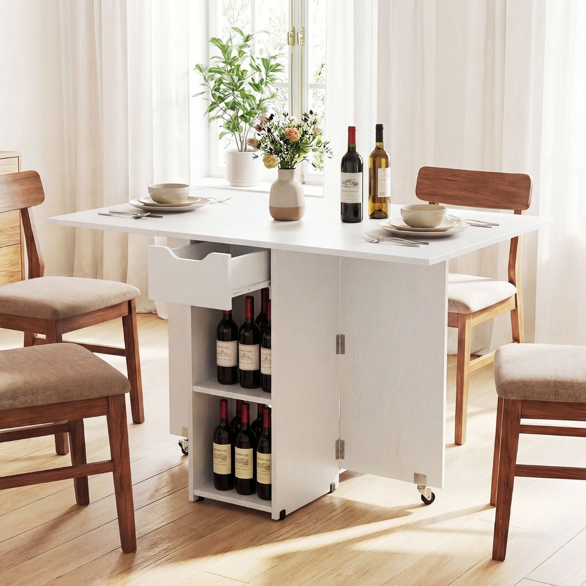 Coast Opvouwbare Keukentafel - met lade en opbergplanken - geschikt voor vier personen - wit/rustiek bruin/zwart
