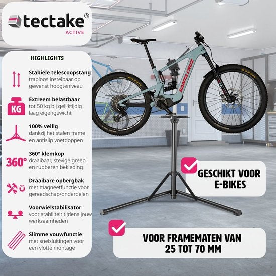 tectake® - Fietsreparatie standaard Jan - opvouwbaar/in hoogte verstelbaar montagestandaard - geschikt voor e-bikes/elektrische fietsen - 404919