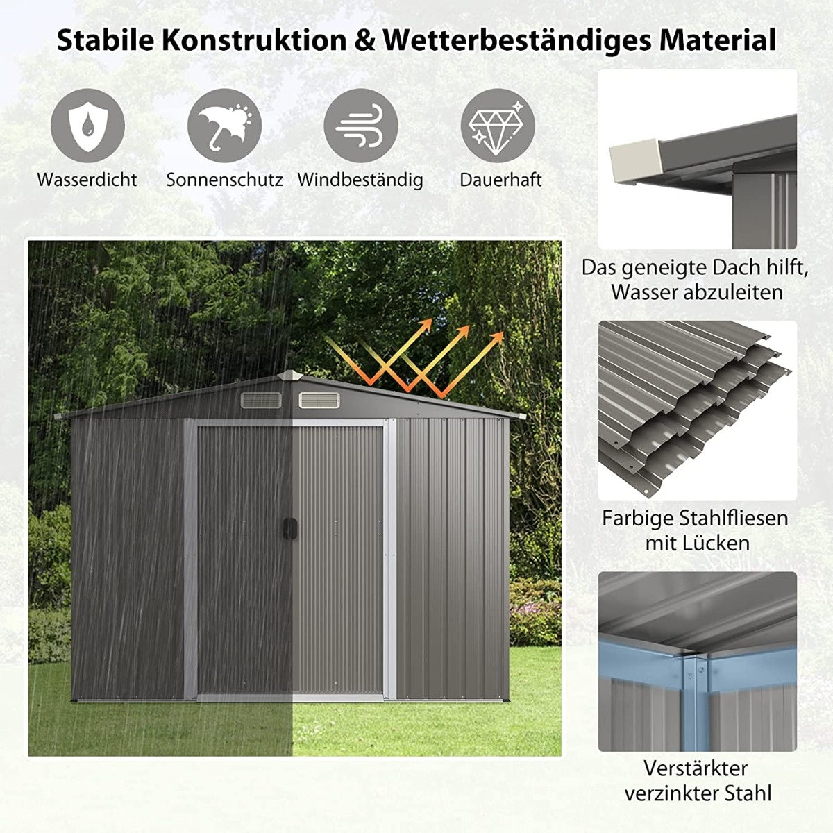 Coast Tuinhuis met Fundering & Dubbele Deuren - Lichtgrijs - 260x207x180cm