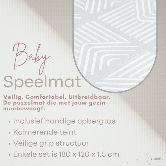 NilaFee™ - Speelmat - Foam - Baby - Speelkleed - Kruipmat - 180 x 120 x 1.5 cm - Puzzelmat - Opbergtas - Geometrie Grijs