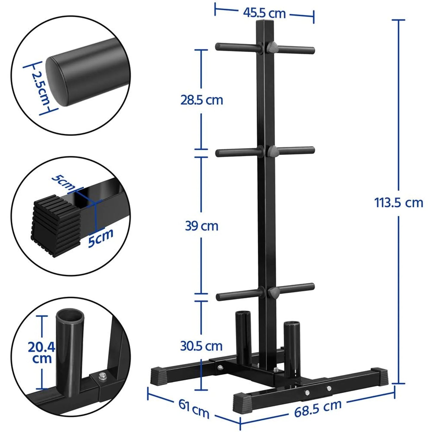 Yaheetech Halterrek 68,5 x 61 x 113 cm - Zwart - 400 kg - 6 Schijfhouders - 2 Halterhouders