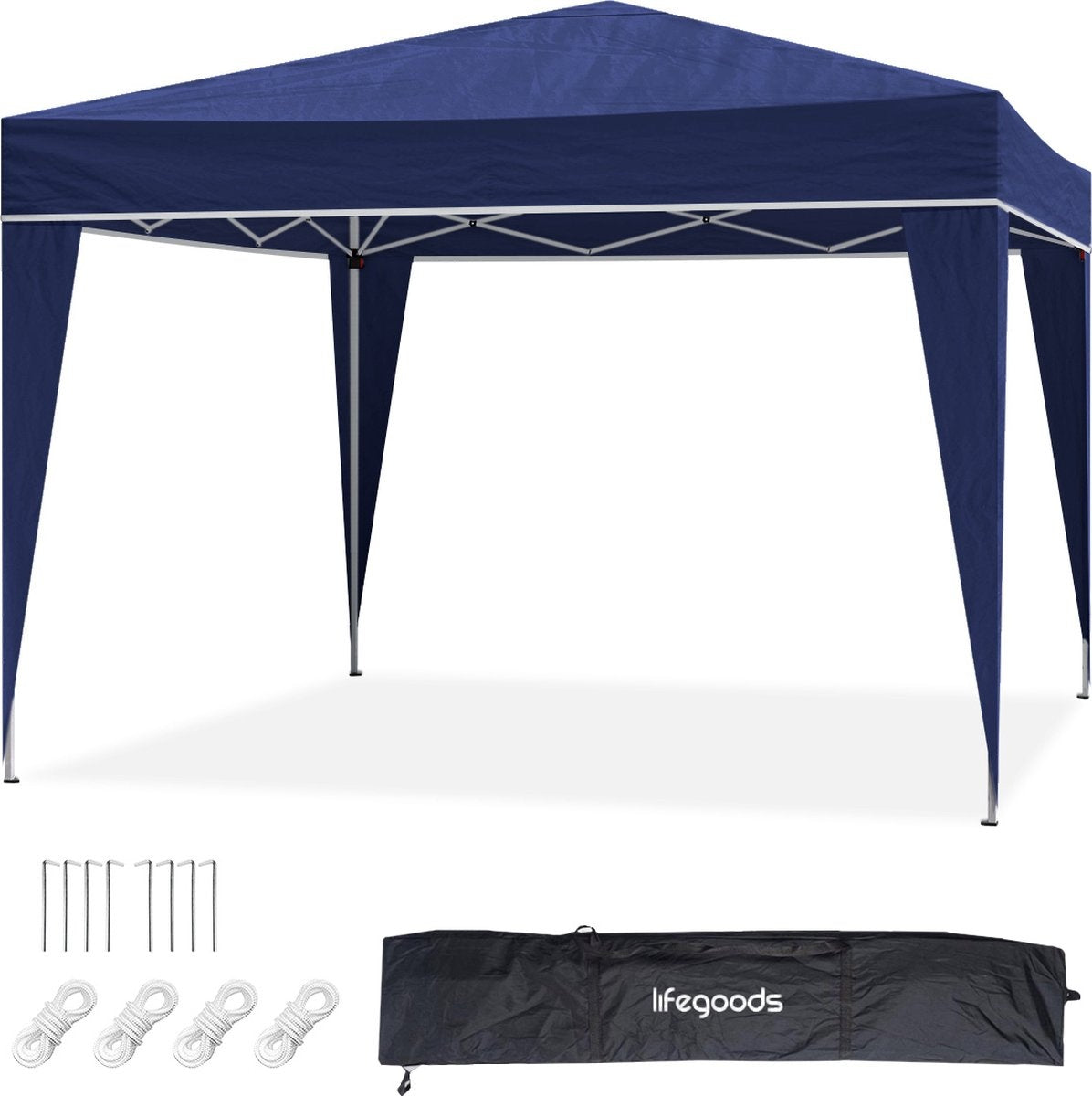 LifeGoods Partytent - Paviljoen - EasyUp - Opvouwbaar - Waterdicht - Met Draagtas - 300 x 300 cm - Blauw