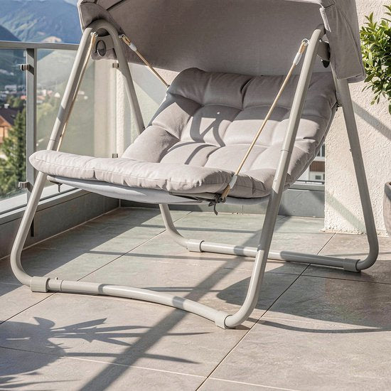 SoBuy OGS62-MI Schommelstoel met verstelbare parasol - Voor Binnen en Buiten - hangmat en Tuinstoel voor buiten - beige, 108 x 126 x 163 cm