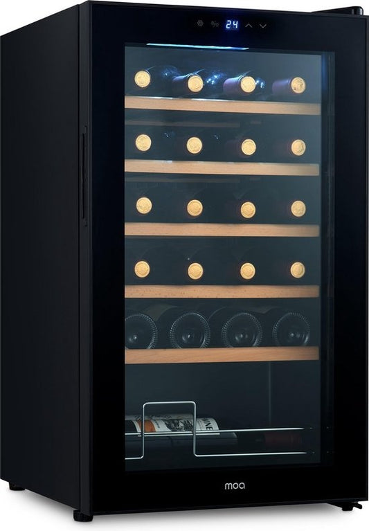 MOA Wijnkoelkast – Met Houten Planken & Touchscreen – 63 liter – 43 x 45 x 78 cm – Zwart