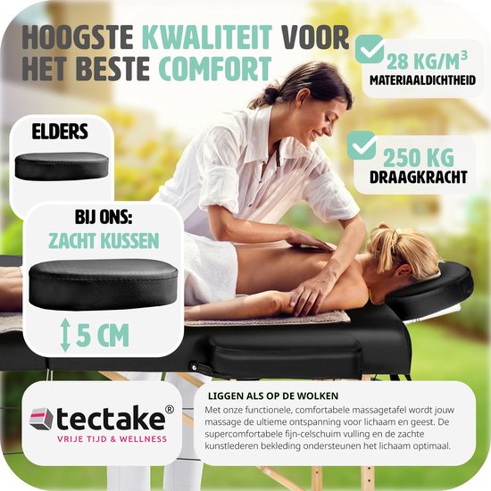 Mobiele massagetafel- bekleding 5cm - 2 Zones + draagtas zwart