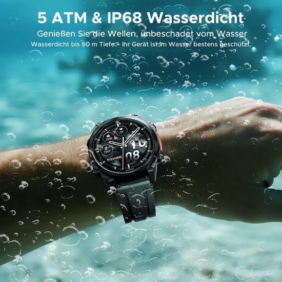 DOOGEE Anywise W1 Pro -Militair smartwatch-AI spraakbesturing-5ATM-Dual band GPS-Offline kaarten-170 sportmodi-1,43 inch AMOLED-Fitnesstracker-Bellen en gebeld worden-18 dagen extra lange batterijduur-Zaklamp-Geschikt voor Android en iPhone