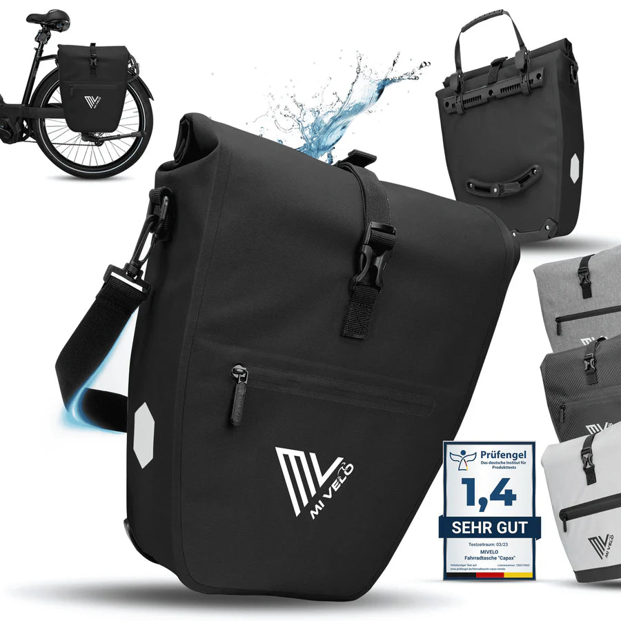 MiVelo – 2in1 Fietstas CAPAX – 25L – Waterdicht & Met Reflectoren – Zwart