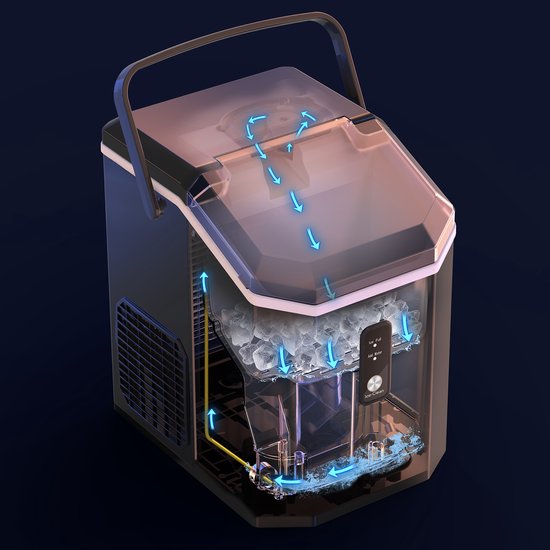 Bardi 1.1L - Nugget Ice Machine Square - Crushed Ice Maker met IJslepel - 15kg/24 uur - IJsblokjesmaker - Met Luxe Thermosbeker - Zwart