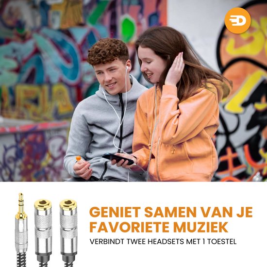 Drivv. Premium Audio Splitter - AUX - Jack Splitter - Audio Splitter 3,5 mm Jack - Male to Female - Grijs