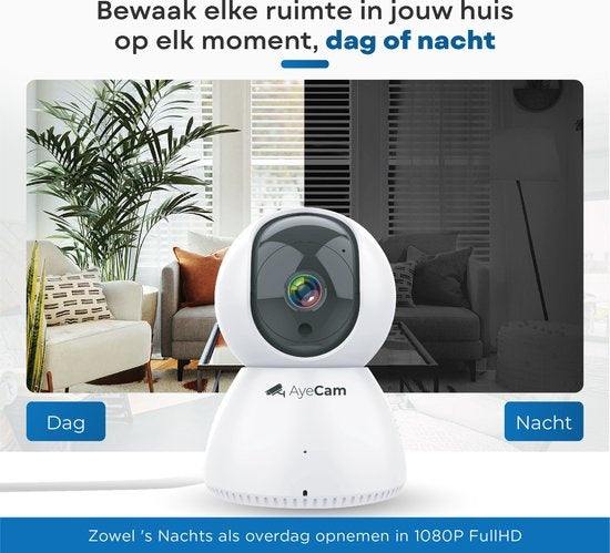 AyeCam Beveiligingscamera – Met App - WiFi - Bewegingssensor - Incl. 32GB SD - Camera Beveiliging - Huisdiercamera