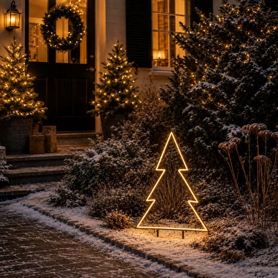 Luca Lighting Garden d'Light Kerstboom Tuinsteker - Kerstversiering Buiten met Warm Wit LED Licht - Kerst Decoratie met Timer en 8 Lichtstanden - Guirlande met Lampjes - L72 x H100 cm - Zwart