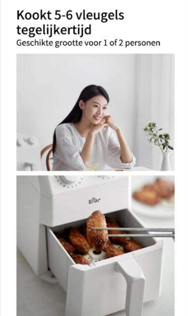 Bear QZG-K12T1 Compacte Airfryer 3L - Wit - 20,5 x 26,5 x 28,5 cm