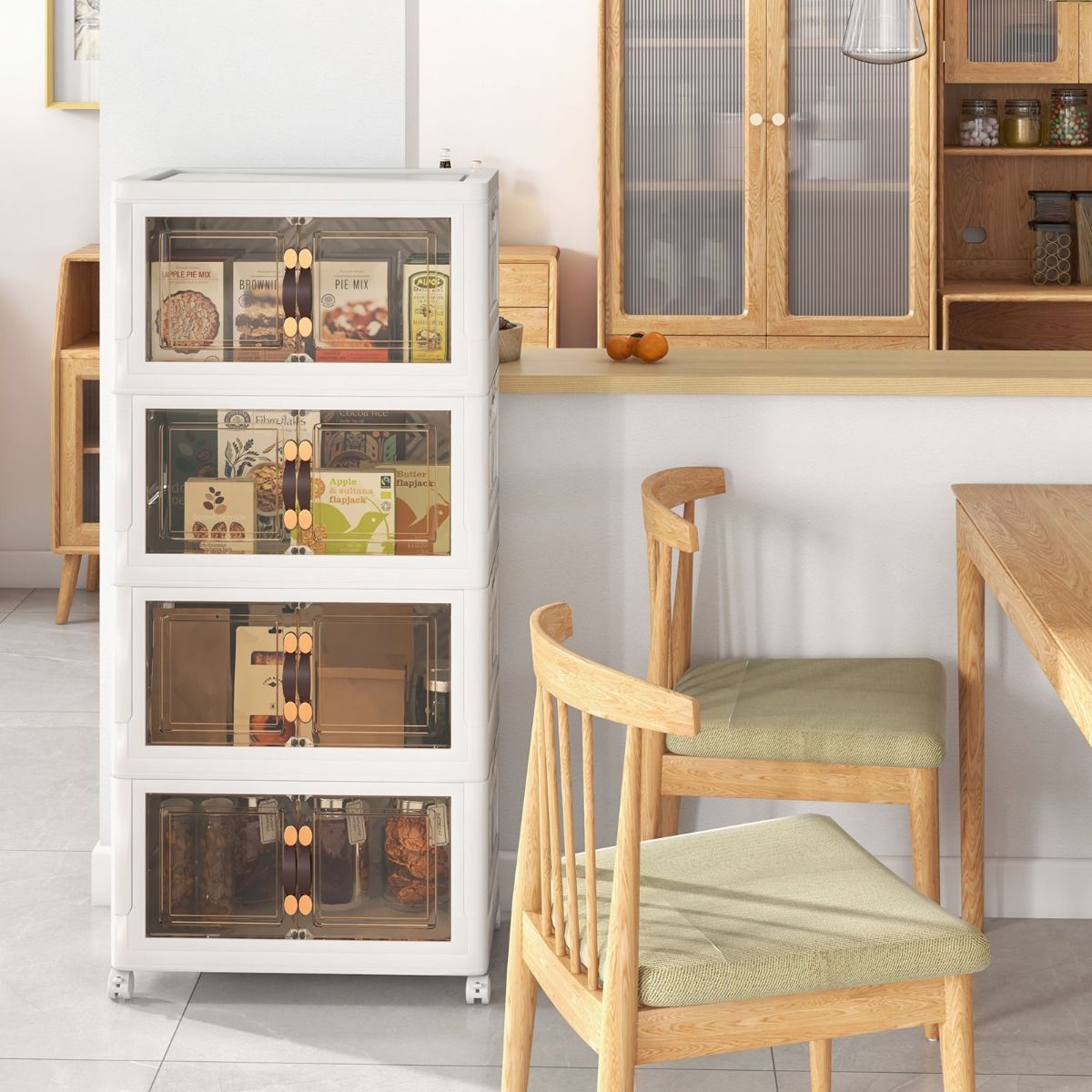 Coast Opbergkast - 4 Opvouwbare en Stapelbare Bakken - 49.5 x 31.5 x 112.5 cm - Wit met Bruin