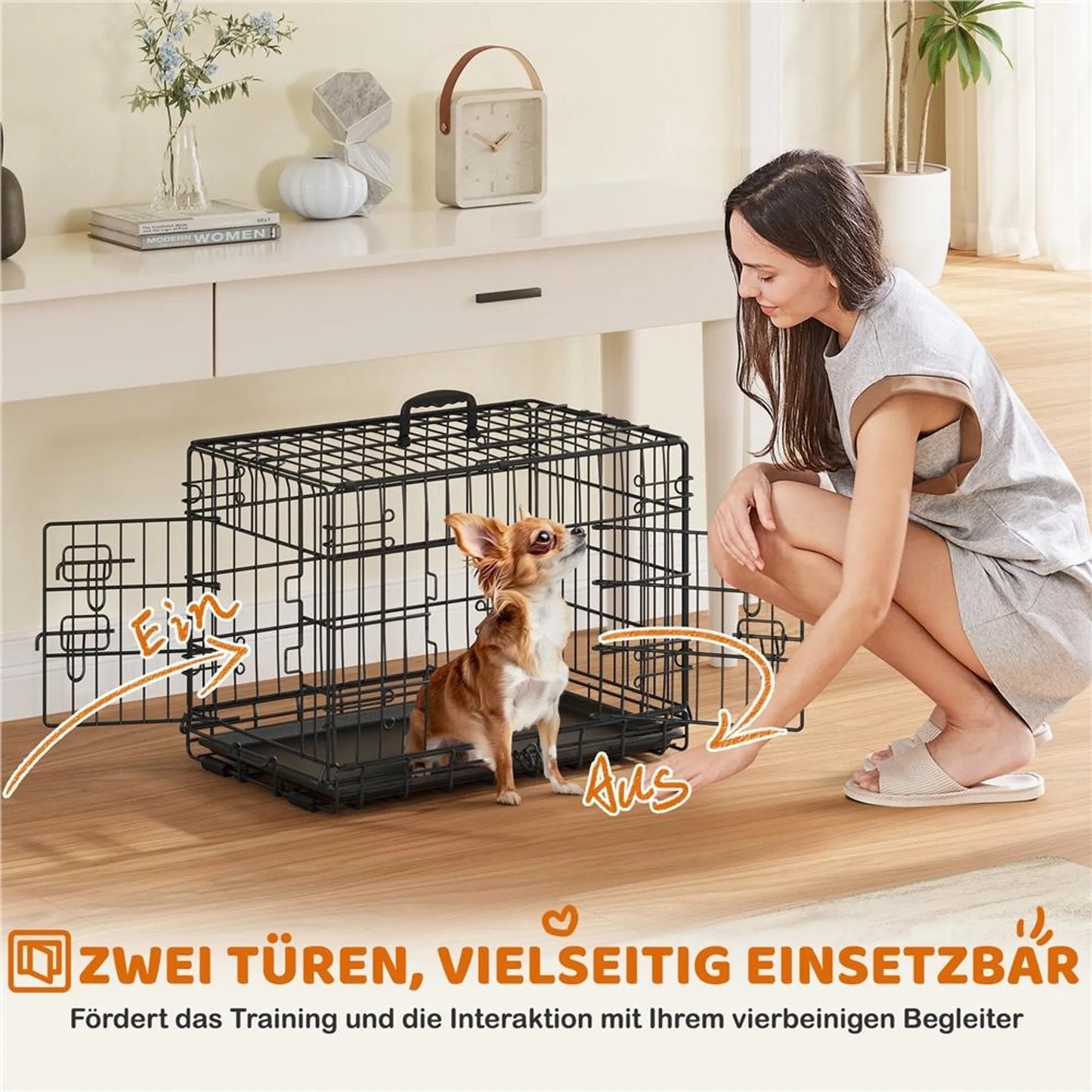 Yaheetech Hondenbench Opvouwbaar Met Tussenschot – Voorzien Van Twee Deuren En Verwijderbare Bodemplaat En Veiligheidsslot – Voor Training En Reis – Zwart Gepoedercoat Metaal – 61,5 x 41,5 x 47 cm