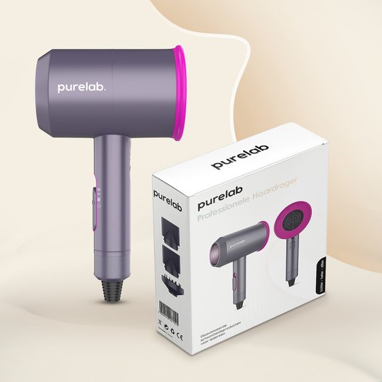 Purelab Föhn met Diffuser 2000W - Ionische Haardroger met Coolshot Technologie - Hair Dryer met 3 Standen - Krullen - Haarföhn Zwart