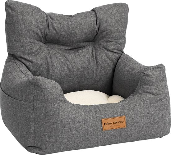 By Cee Cee Autostoel Hond - Premium Automand Hond - Hondenmand Auto Met Veiligheidsriempje - Hondenstoel - Autozitje -All Season - Grijs - Maat M - Kleine En Middelgrote Honden