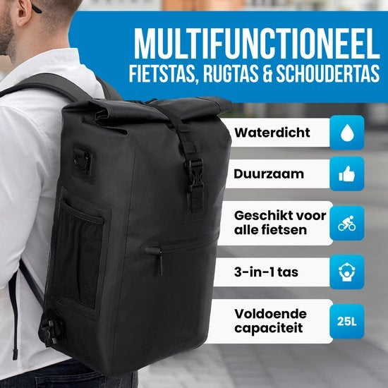 Avalo Fietstas - 3 in 1 Ontwerp - 25L - Waterdicht - 48 x 28 x 17 cm -Zwart