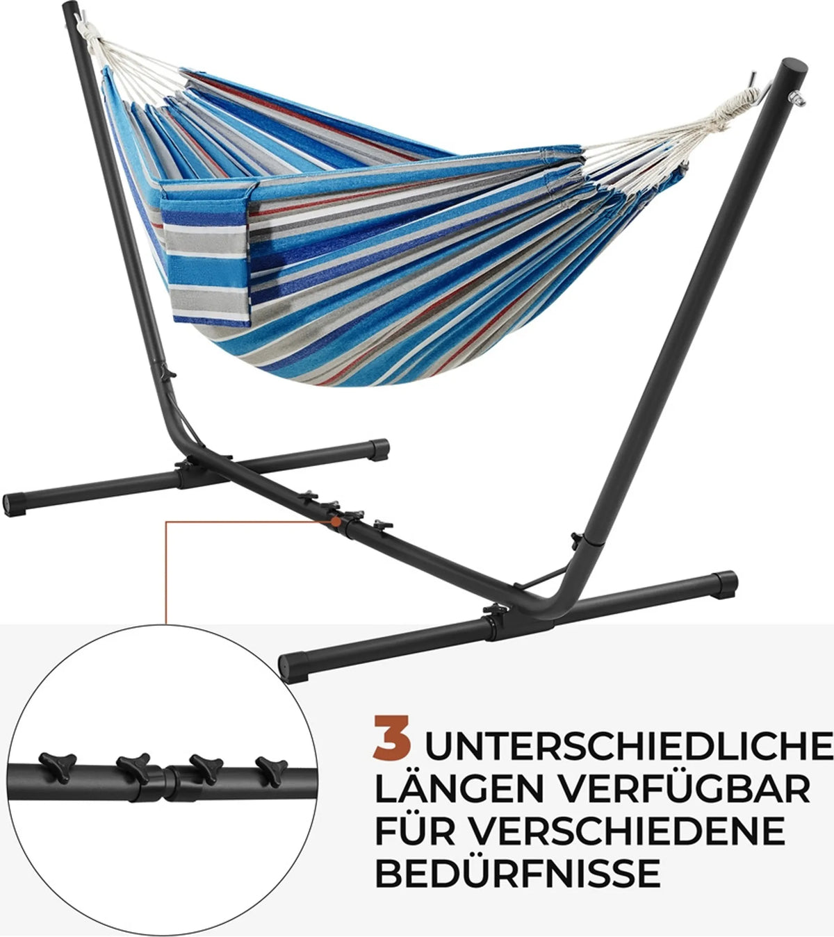 Campinghangmat met Standaard voor 2–3 Personen Verstelbaar 294–314 cm Blauw