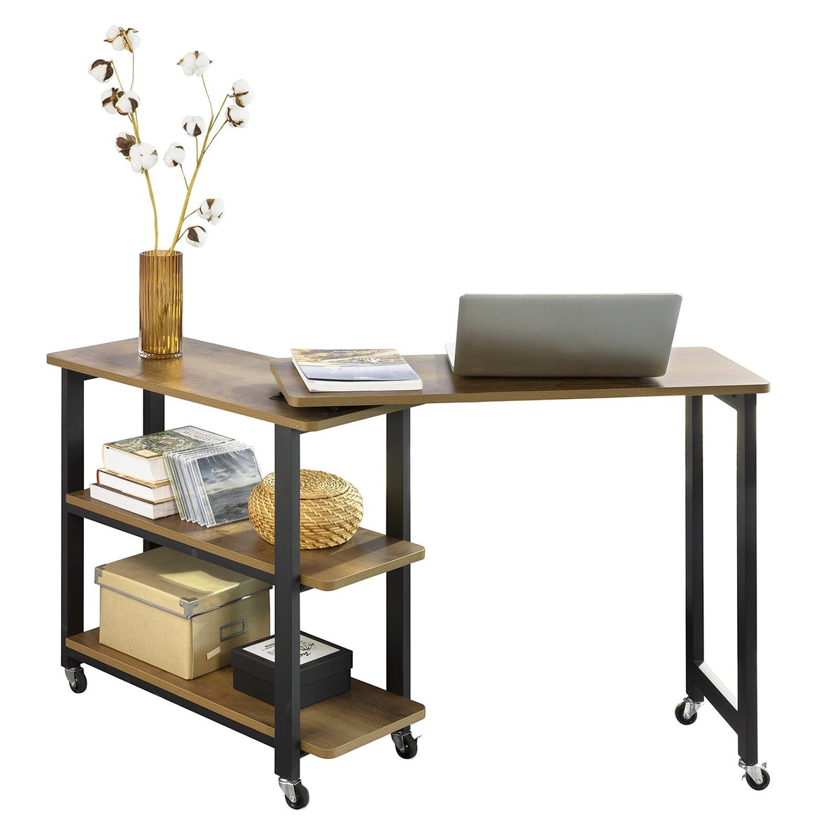 SoBuy Draaibare Bijzettafel met Wielen - 133x30x69 cm