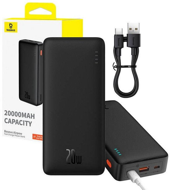 Baseus Airpow - Powerbank - 20W - 20000mAh - USB-A & USB-C Kabel