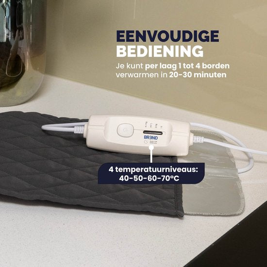 BREND BR-2209 Elektrische Bordenwarmer tot 12 Borden - 4 Temperatuurniveaus tot 70°C - Wasbare Hoes - Warmhoudplaat - Antraciet