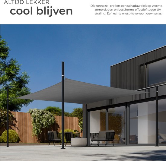 tectake® Rechthoekig Schaduwdoek Sunny - 4 x 6 m - Extra Stevig 185 g/m² HDPE Zonwering Doek - 50+ UV Bescherming - Weerbestendig en Scheurbestendig - Zonnescherm voor Tuin, Balkon, Terras - Zonnedoek inclusief Montagemateriaal - Grijs