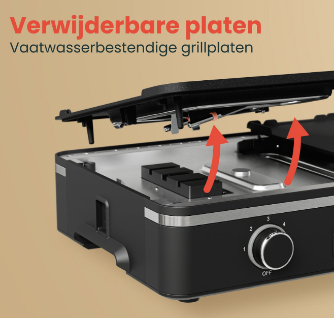KitchenBrothers Elektrische Grillplaat KB4204 - 2400W - 2 Zones - Geribbeld & Vlak - Zwart - 50x30 cm