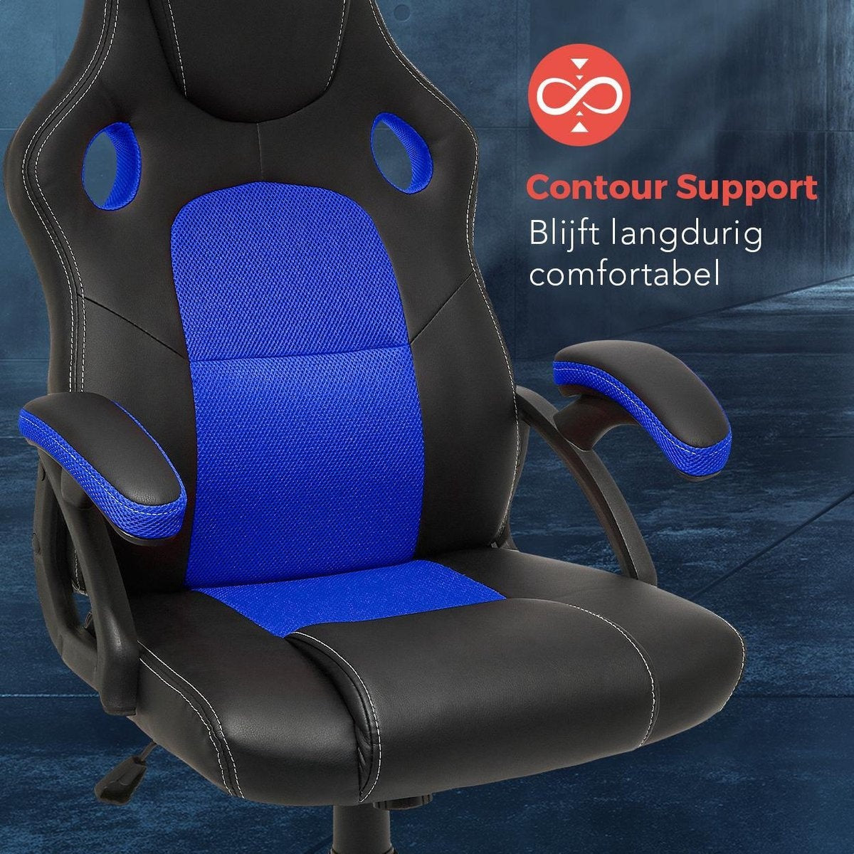LifeGoods Gamestoel - Verstelbaar - Gaming stoel - Kunstleer - Blauw/Zwart
